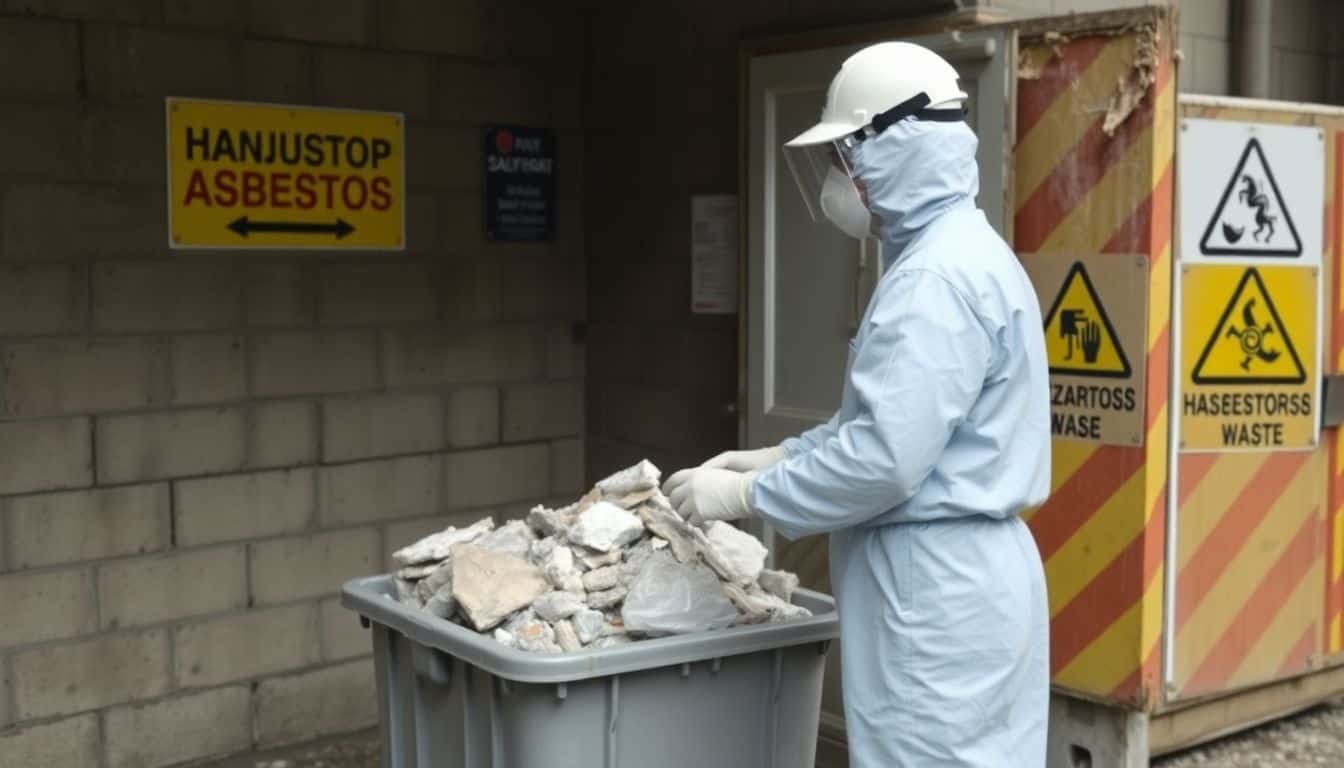 Asbestos floor tiles and ceiling panels